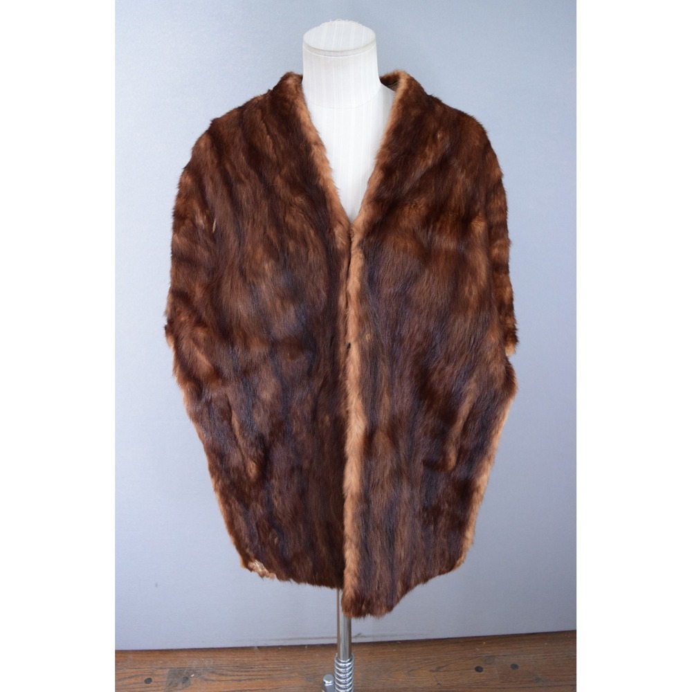 Vintage Mink Fur Capelet OS Brown Stole Wrap Womens Glamour Mob Wife Luxury